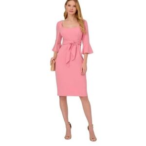 Adrianna Papell Stretch Crepe Bell Sleeve Dress with Scoop Neck & Tie Front 16W